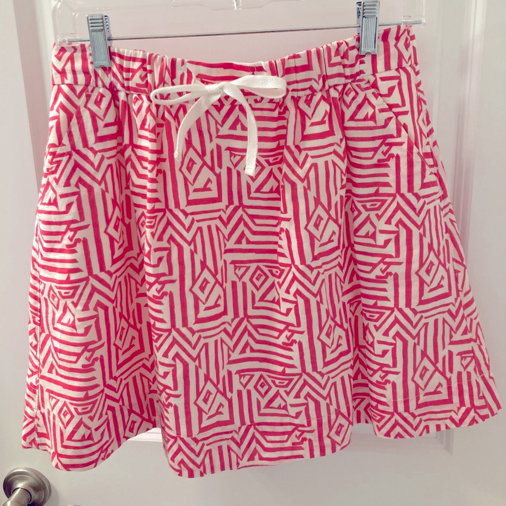 Pink and white geometric JCrew skirt.